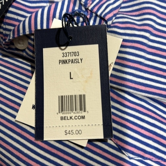 Crown & Ivy Pink & Blue Striped Motion Flex Polo Shirt with Pocket Size L - NWT - Picture 6 of 6
